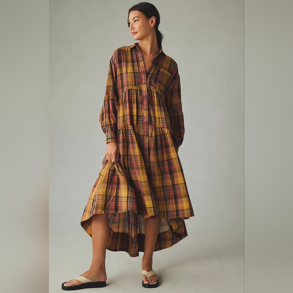 Anthropologie Pilcro Long-Sleeve Tiered High-Low Dress
